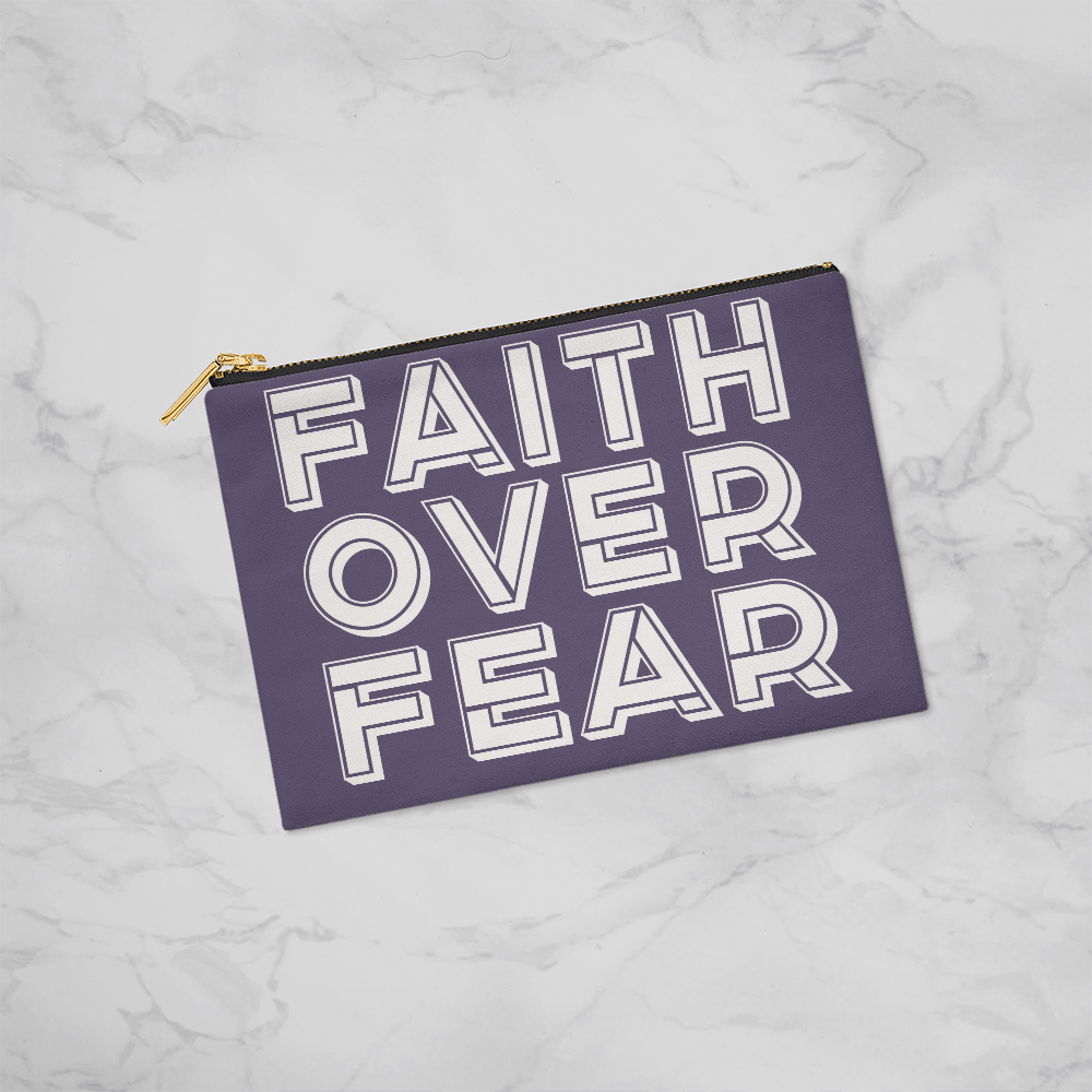 Faith Over Fear (White) Fabric Zippered Pouch Small – Gift for Her - Gift for Him