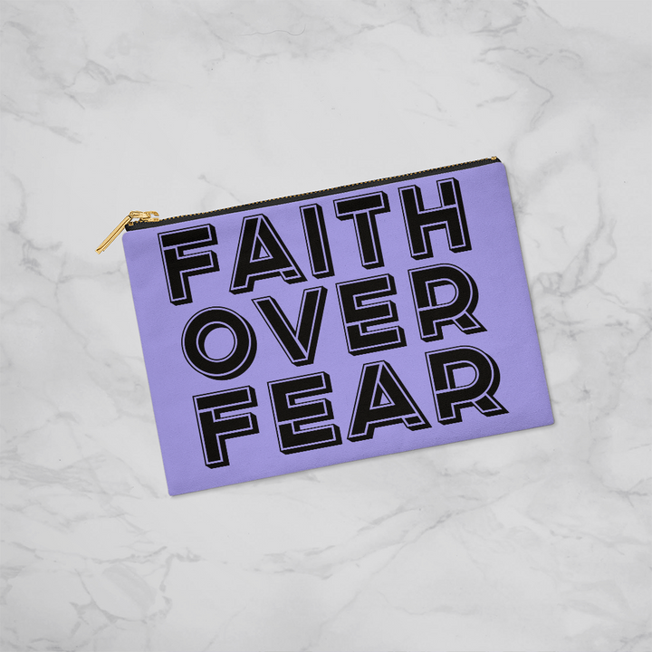 Faith Over Fear (Black) Fabric Zippered Pouch Small – Gift for Her - Gift for Him