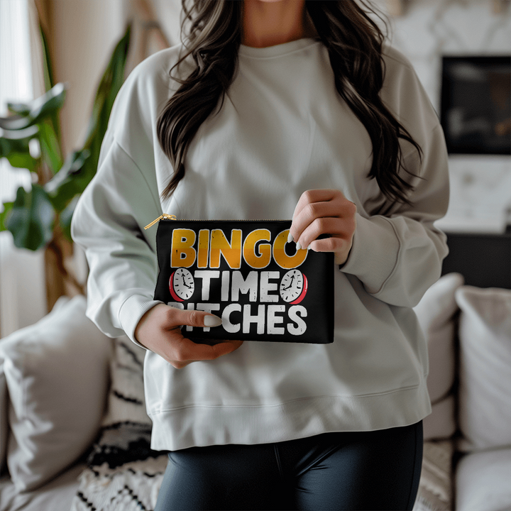 Bingo Time Bitches – Small Fabric Zippered Pouch – Gift for Her