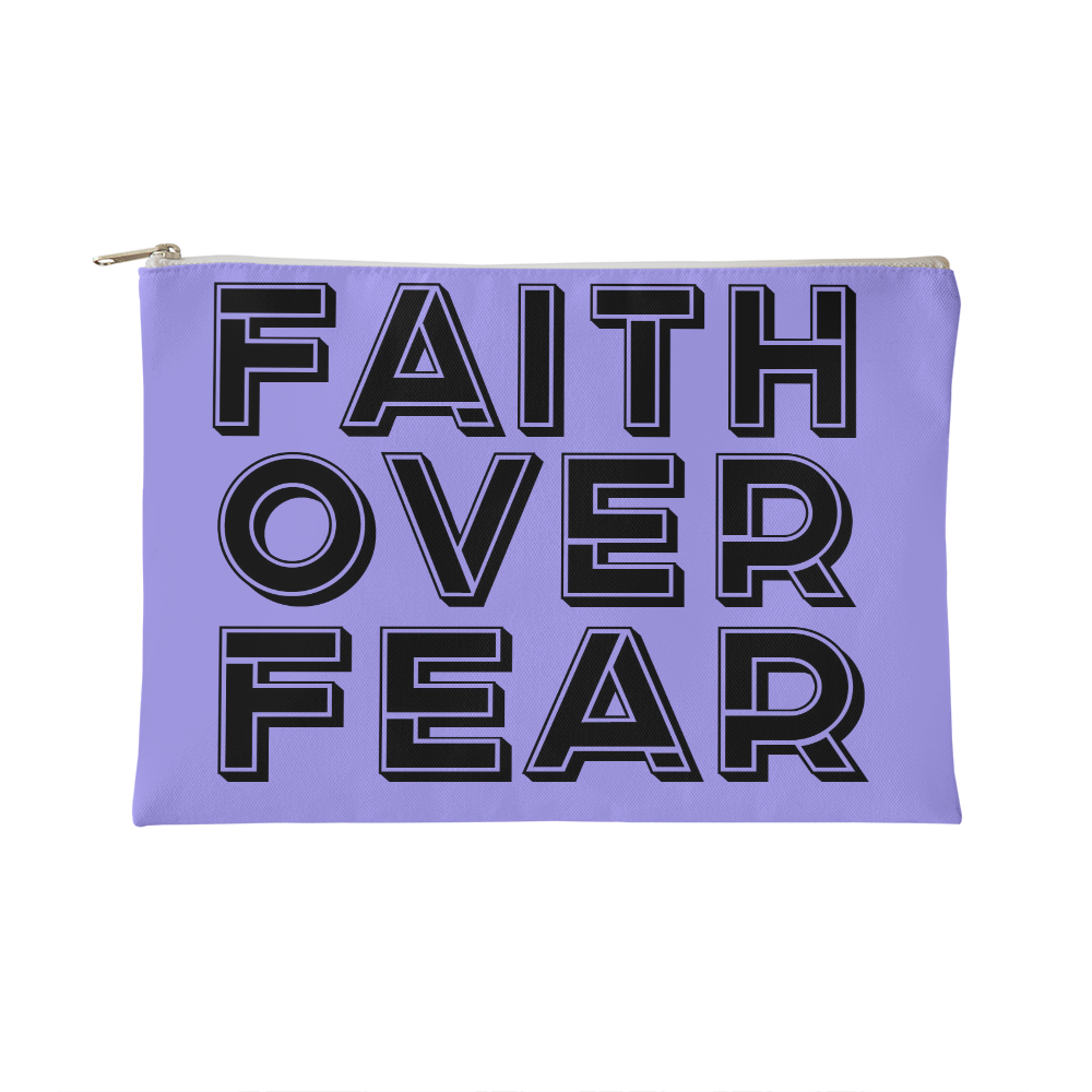 Faith Over Fear (Black) Fabric Zippered Pouch Small – Gift for Her - Gift for Him