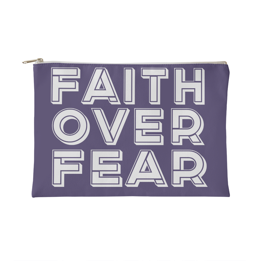 Faith Over Fear (White) Fabric Zippered Pouch Small – Gift for Her - Gift for Him