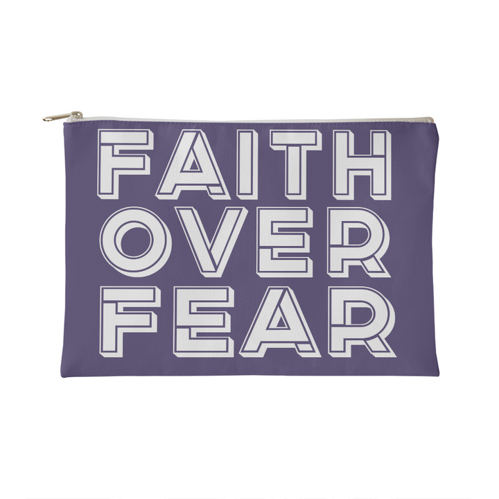 Faith Over Fear (White) Fabric Zippered Pouch Small – Gift for Her - Gift for Him