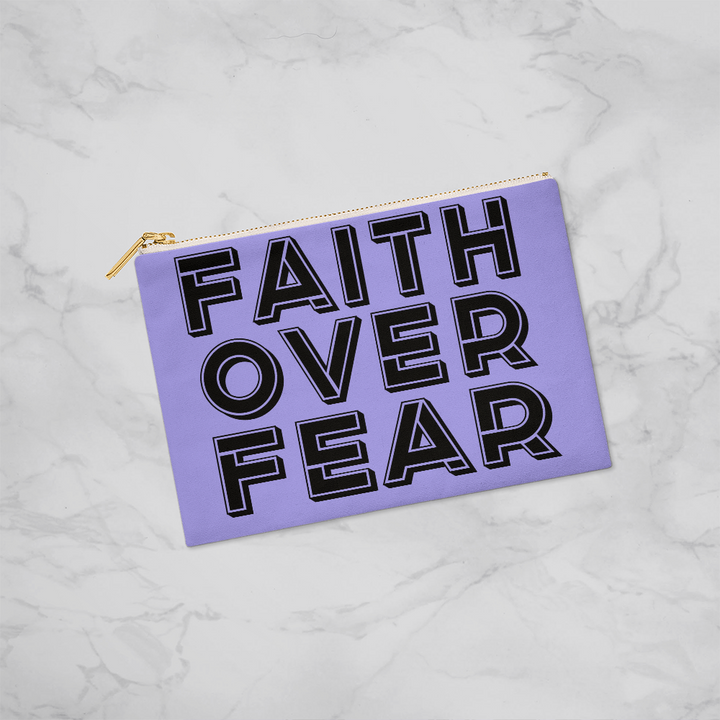 Faith Over Fear (Black) Fabric Zippered Pouch Small – Gift for Her - Gift for Him