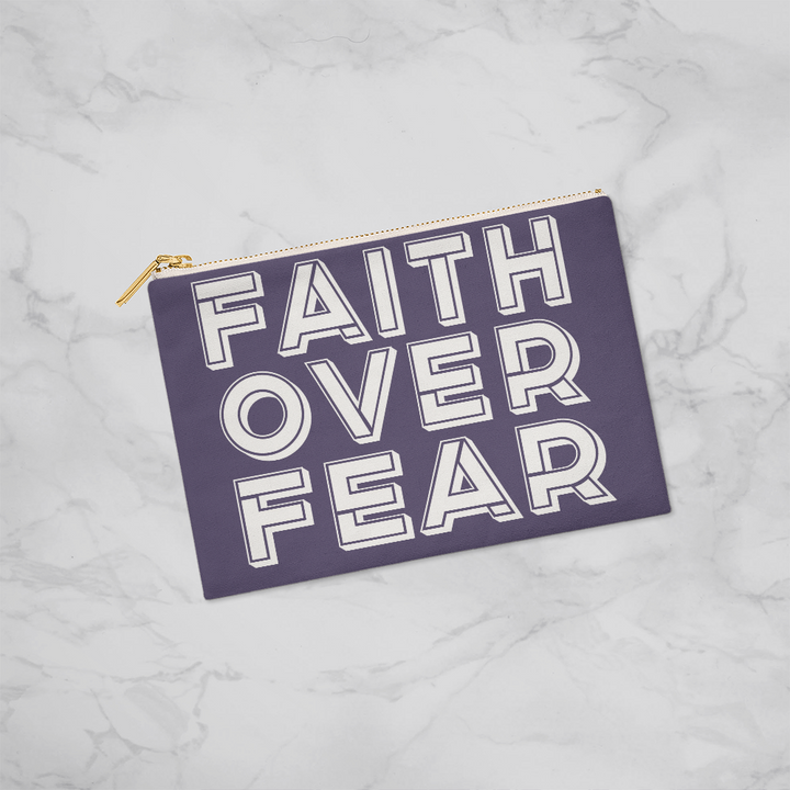 Faith Over Fear (White) Fabric Zippered Pouch Small – Gift for Her - Gift for Him