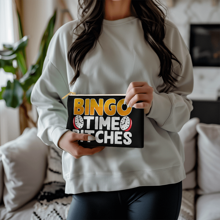 Bingo Time Bitches – Small Fabric Zippered Pouch – Gift for Her