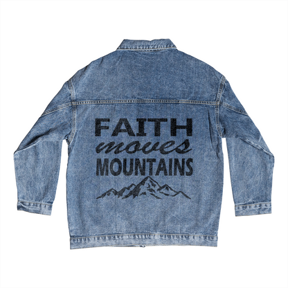 Faith Moves Mountains - Men's DTG Denim Jacket - Gift for Him