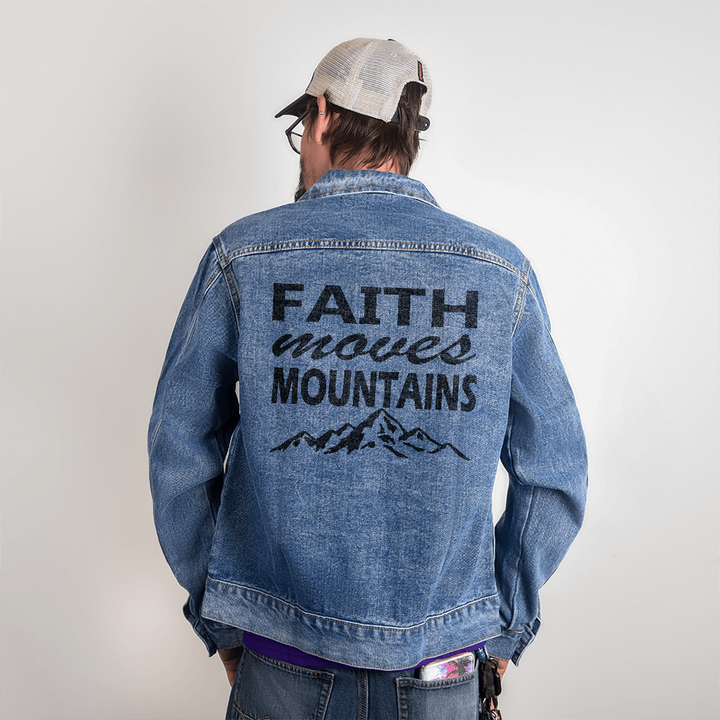 Faith Moves Mountains Denim Jacket – Gift for Him