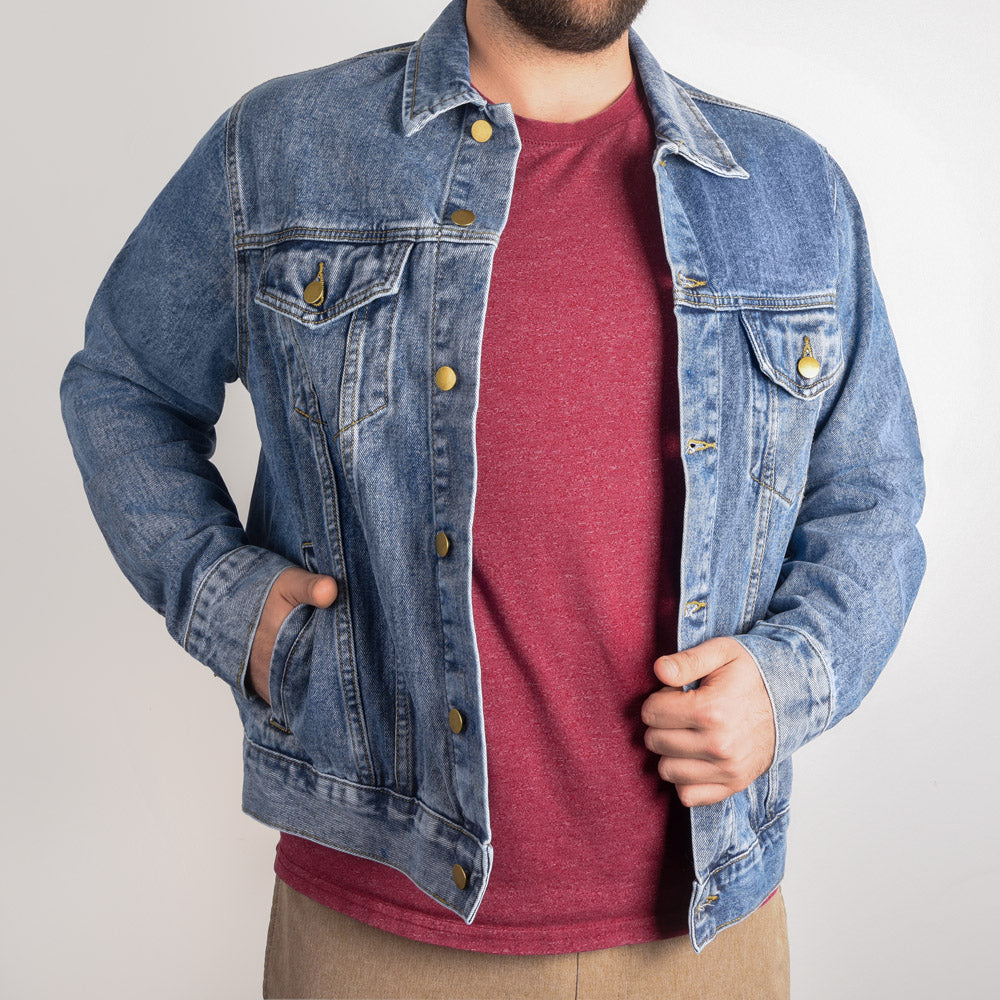 Faith Moves Mountains - Men's DTG Denim Jacket - Gift for Him