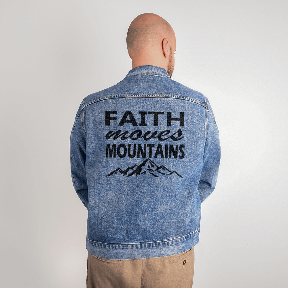 Faith Moves Mountains - Men's DTG Denim Jacket - Gift for Him