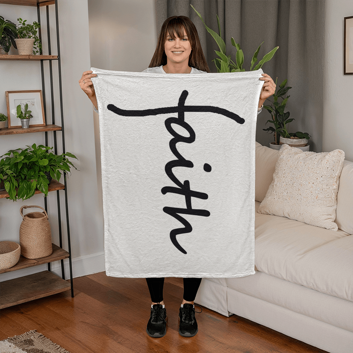 Faith (Black) – Coral Fleece Blanket – Gift for Her – Gift for Him