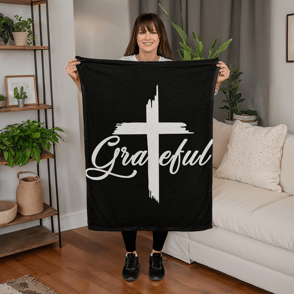Grateful Coral Fleece Blanket – Gift for Her - Gift for Him