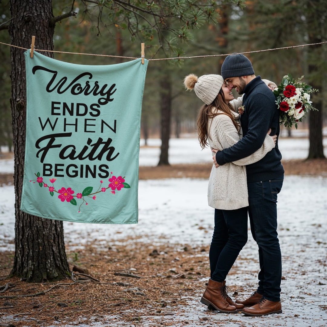 Worry Ends When Faith Begins Coral Fleece Blanket – Gift for Her - Gift for Him