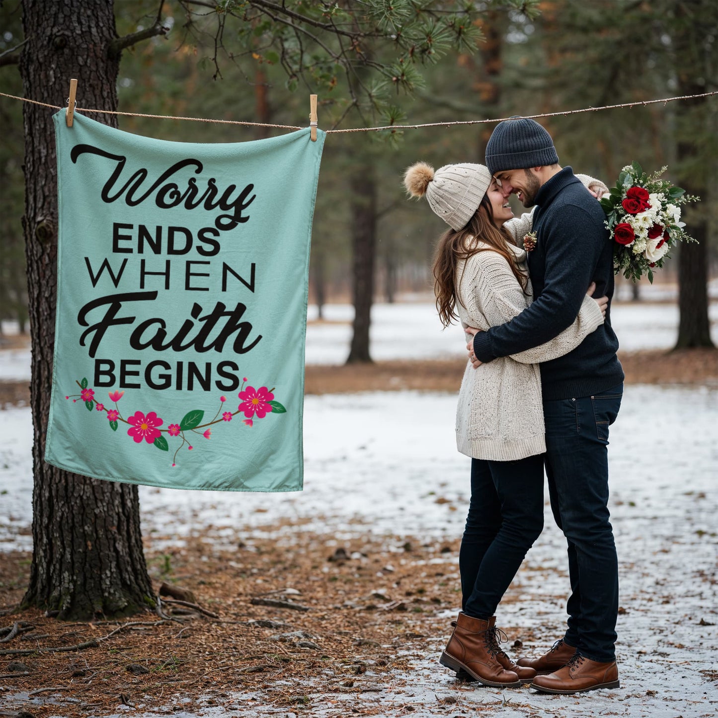 Worry Ends When Faith Begins Coral Fleece Blanket – Gift for Her - Gift for Him