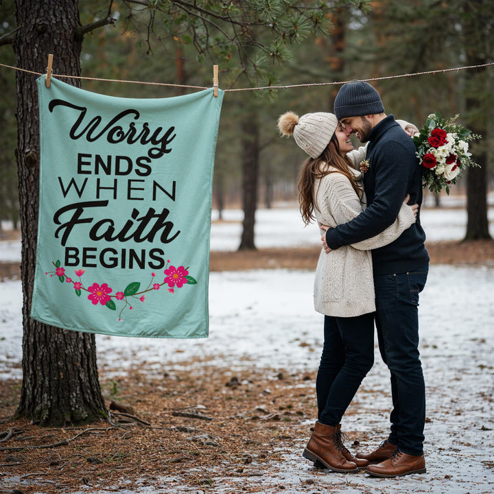 Worry Ends When Faith Begins Coral Fleece Blanket – Gift for Her - Gift for Him