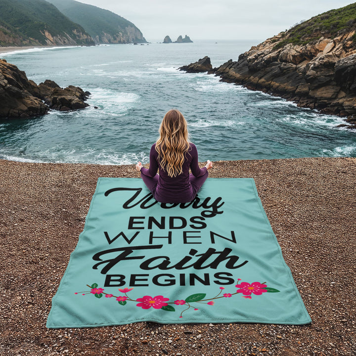 Worry Ends When Faith Begins Coral Fleece Blanket – Gift for Her - Gift for Him