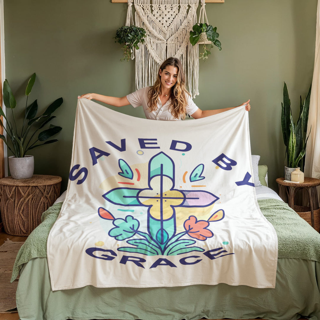 Saved By Grace Coral Fleece Blanket – Gift for Her