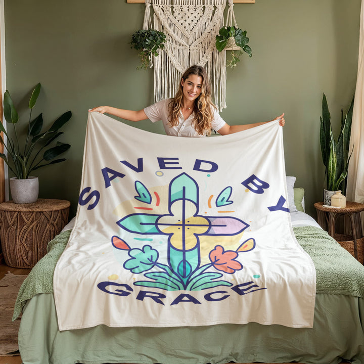 Saved By Grace Coral Fleece Blanket – Gift for Her