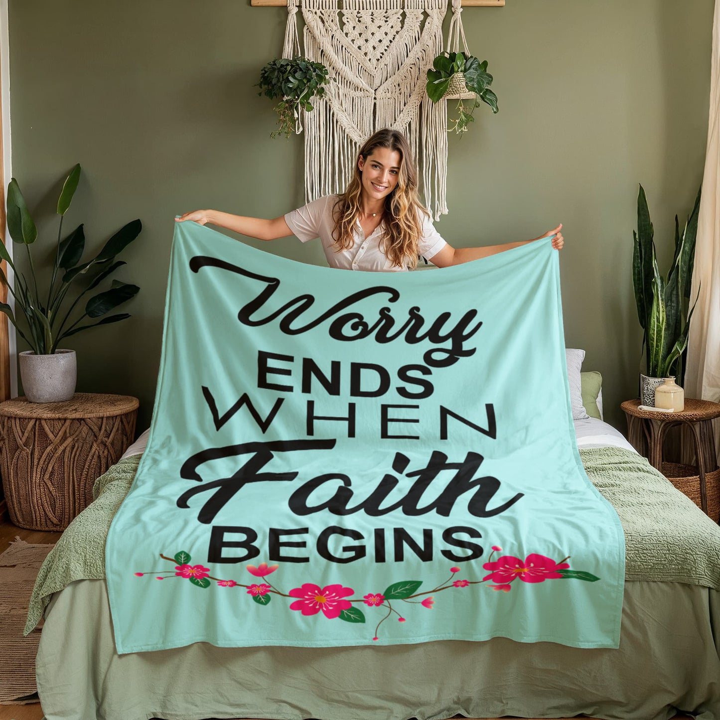 Worry Ends When Faith Begins Coral Fleece Blanket – Gift for Her - Gift for Him