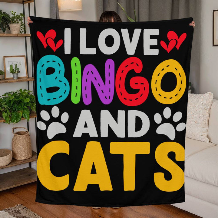 I Love Bingo And Cats – Jersey Fleece Blanket – Gift for Her – Gift for Him