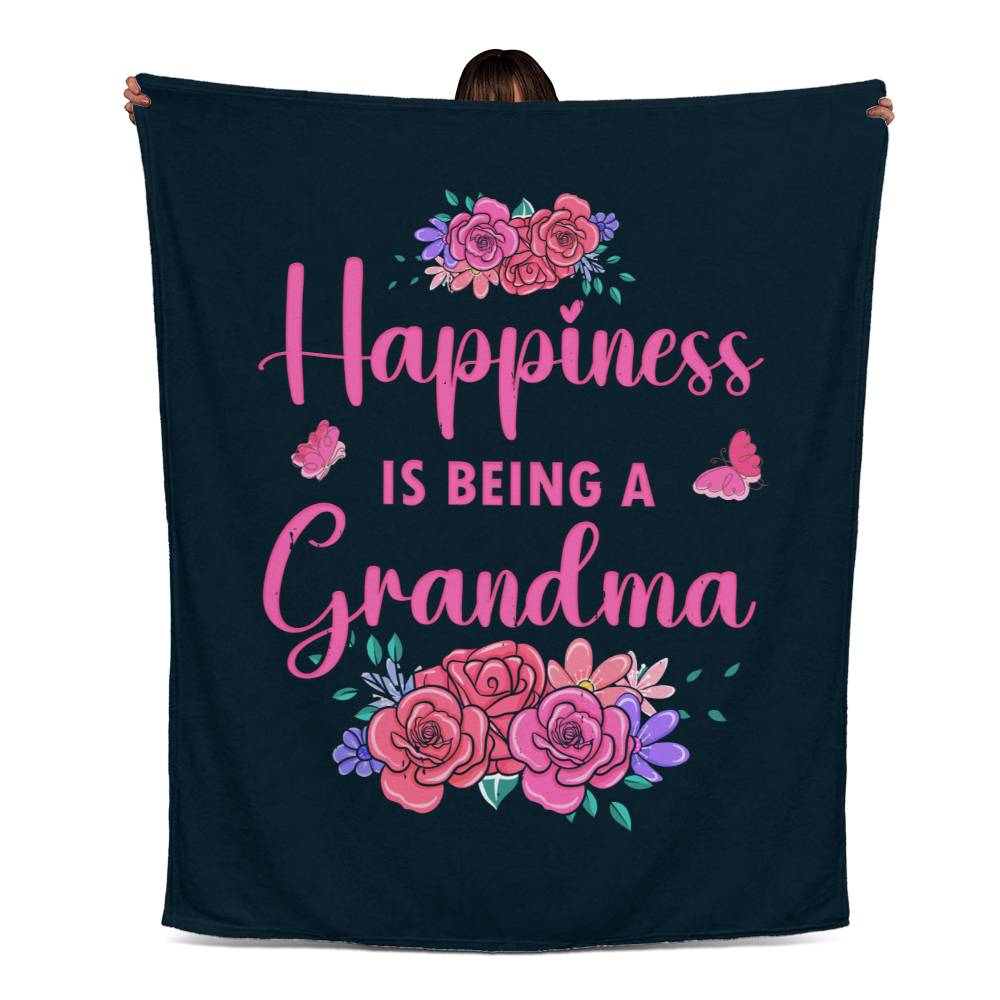 Happiness Is Being A Grandma - Jersey Fleece Blanket 50" x 60" - Gift for Grandma