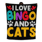 I Love Bingo And Cats - Jersey Fleece Blanket 50" x 60" - Gift for Her - Gift for Him