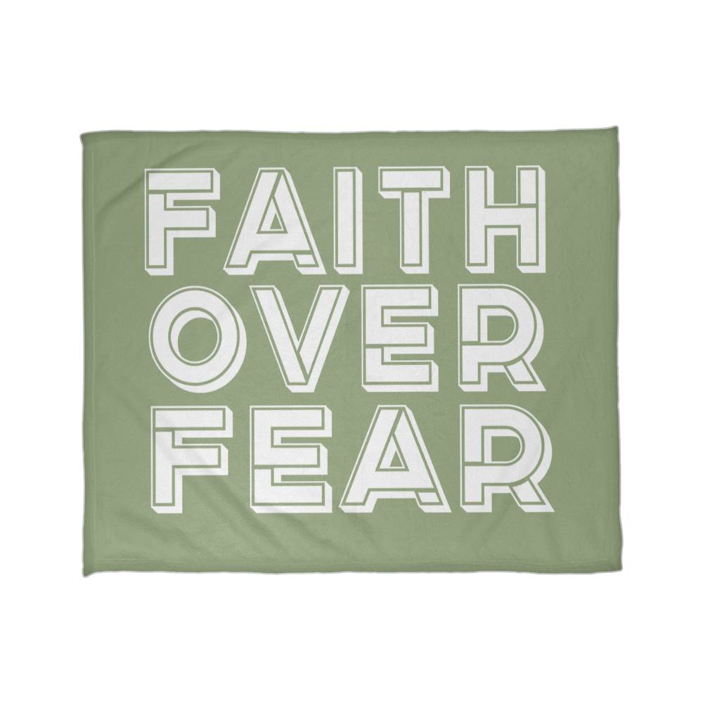 Faith Over Fear (White with Green Background) Coral Fleece Blanket – Gift for Her - Gift for Him