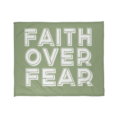 Faith Over Fear (White with Green Background) Coral Fleece Blanket – Gift for Her - Gift for Him