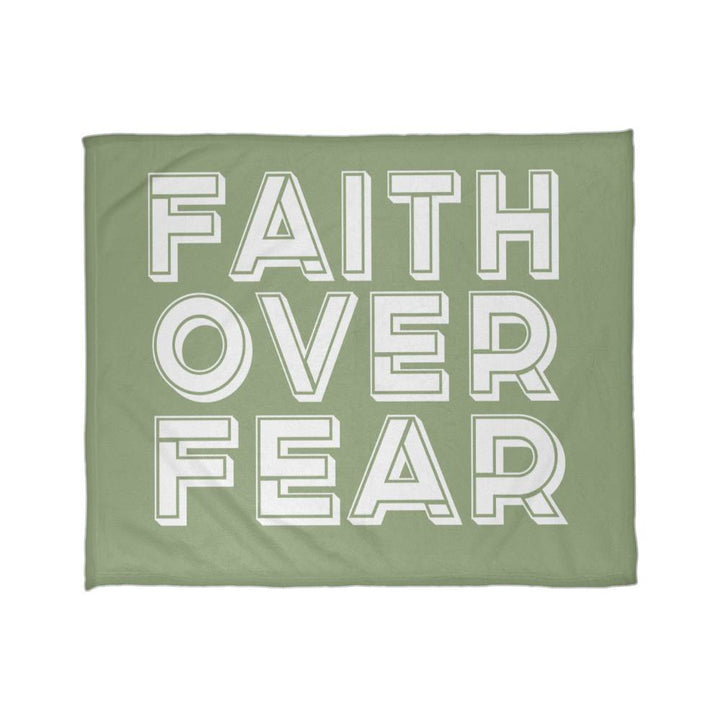 Faith Over Fear (White with Green Background) Coral Fleece Blanket – Gift for Her - Gift for Him