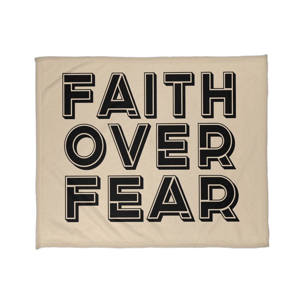 Faith Over Fear (Black with Cream Background) Coral Fleece Blanket – Gift for Her - Gift for Him