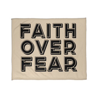 Faith Over Fear (Black with Cream Background) Coral Fleece Blanket – Gift for Her - Gift for Him