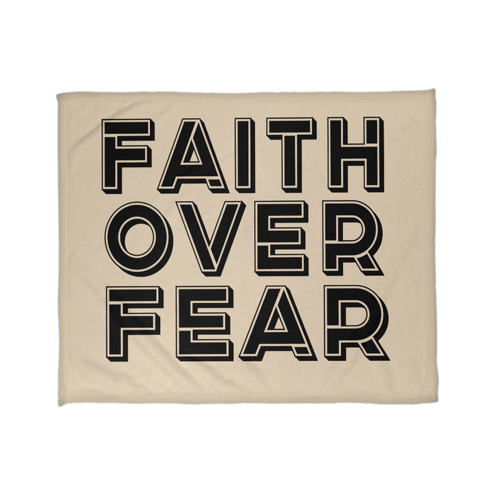 Faith Over Fear (Black with Cream Background) Coral Fleece Blanket – Gift for Her - Gift for Him