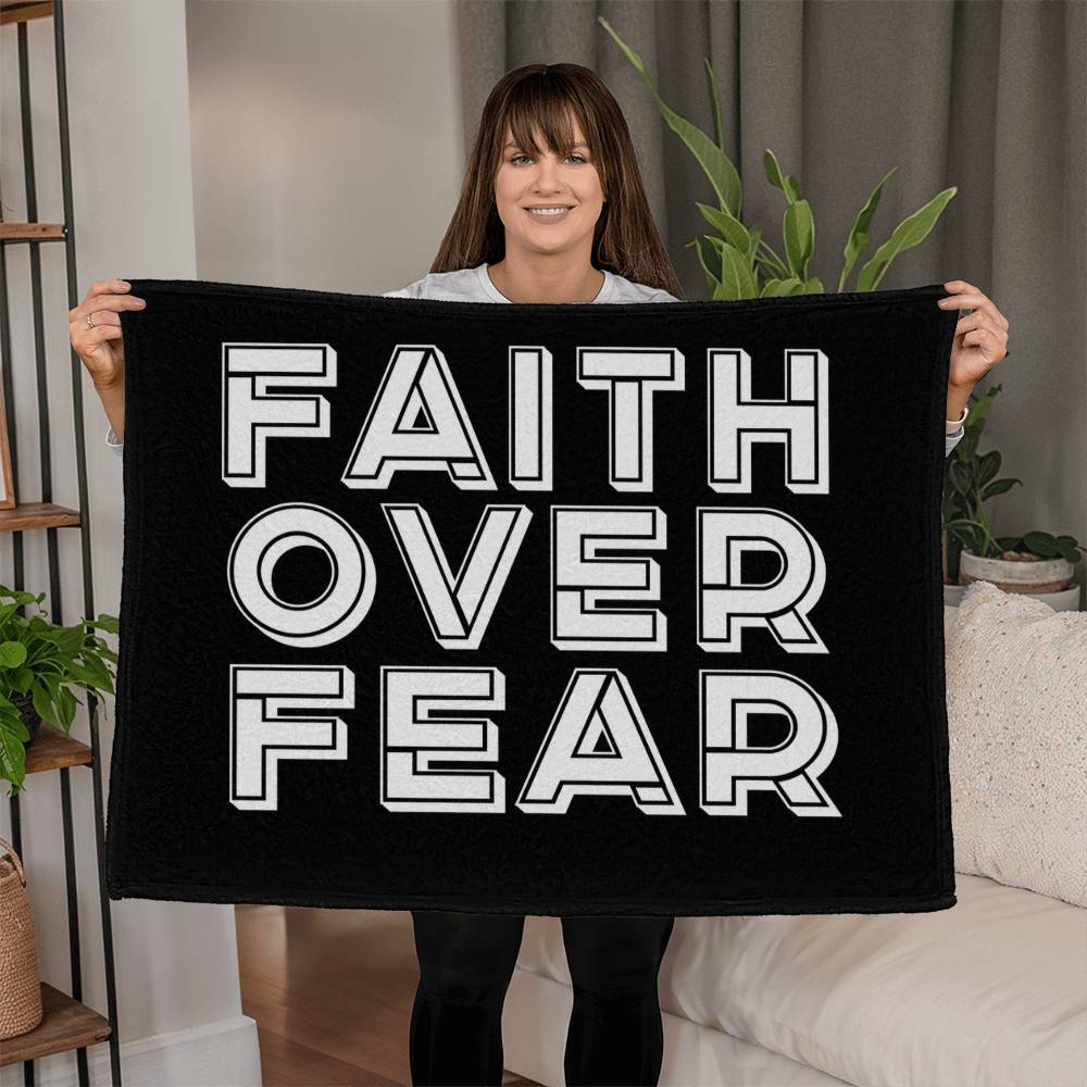 Faith Over Fear (White) – Coral Fleece Blanket – Gift for Her - Gift for Him