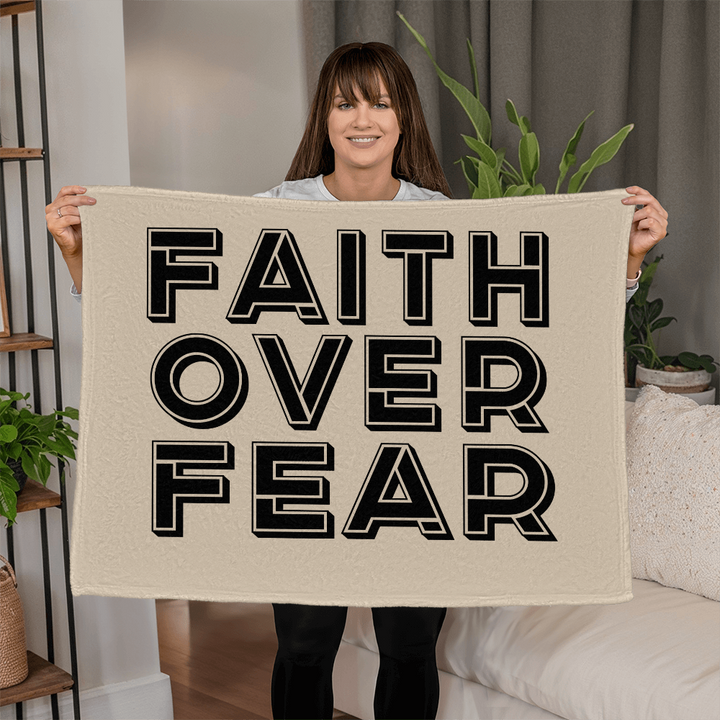 Faith Over Fear (Black with Cream Background) Coral Fleece Blanket – Gift for Her - Gift for Him