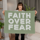 Faith Over Fear (White with Green Background) Coral Fleece Blanket – Gift for Her - Gift for Him