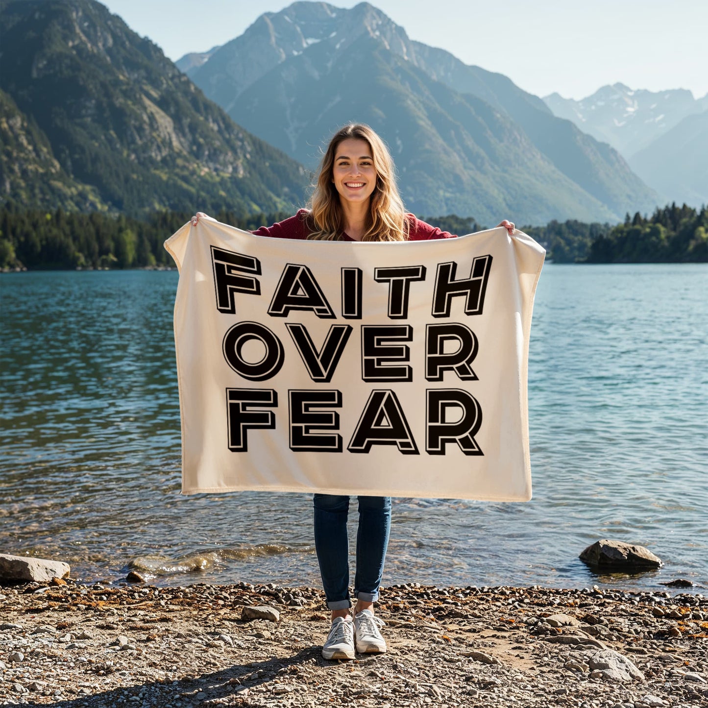 Faith Over Fear (Black) – Coral Fleece Blanket – Gift for Her - Gift for Him