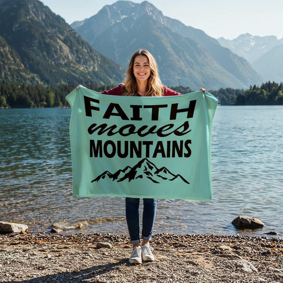 Faith Moves Mountains (Black) Coral Fleece Blanket – Gift for Her - Gift for Him