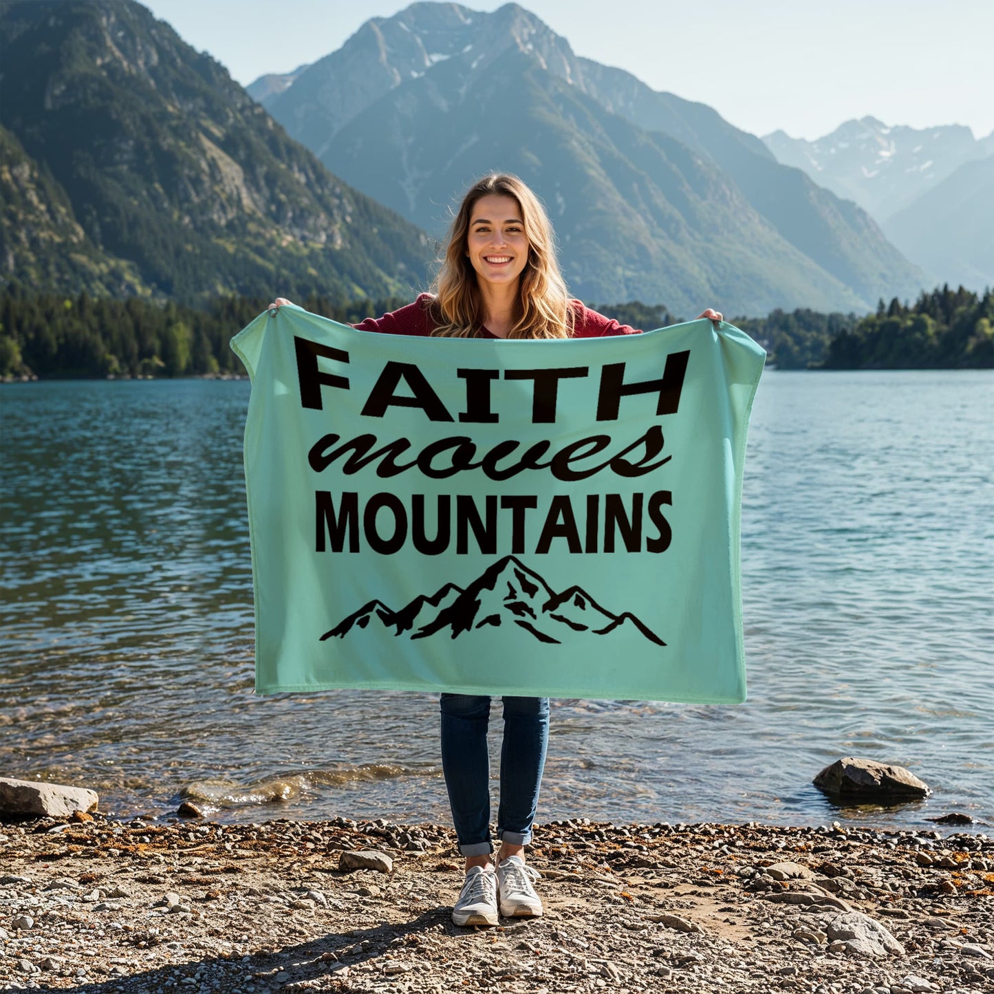 Faith Moves Mountains (Black) Coral Fleece Blanket – Gift for Her - Gift for Him