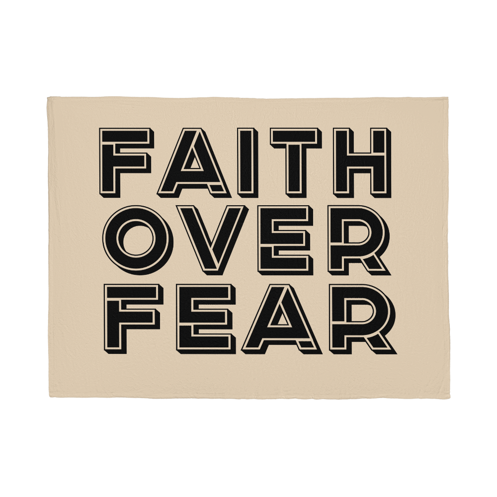 Faith Over Fear (Black with Cream Background) Coral Fleece Blanket – Gift for Her - Gift for Him