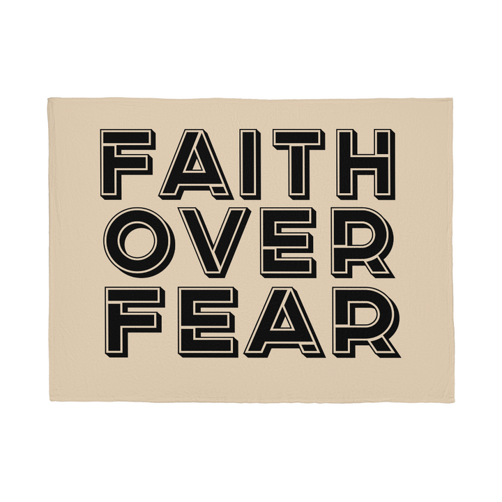 Faith Over Fear (Black with Cream Background) Coral Fleece Blanket – Gift for Her - Gift for Him