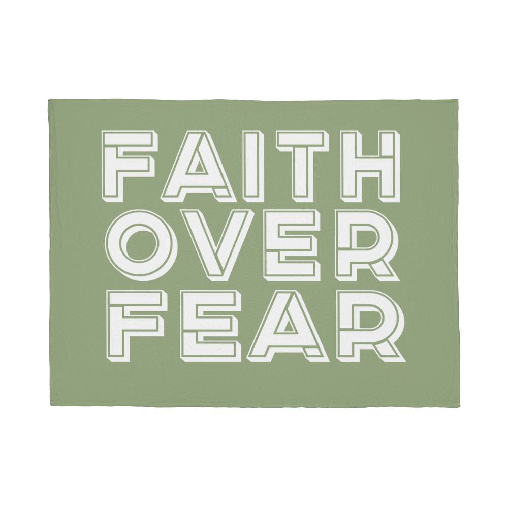Faith Over Fear (White with Green Background) Coral Fleece Blanket – Gift for Her - Gift for Him