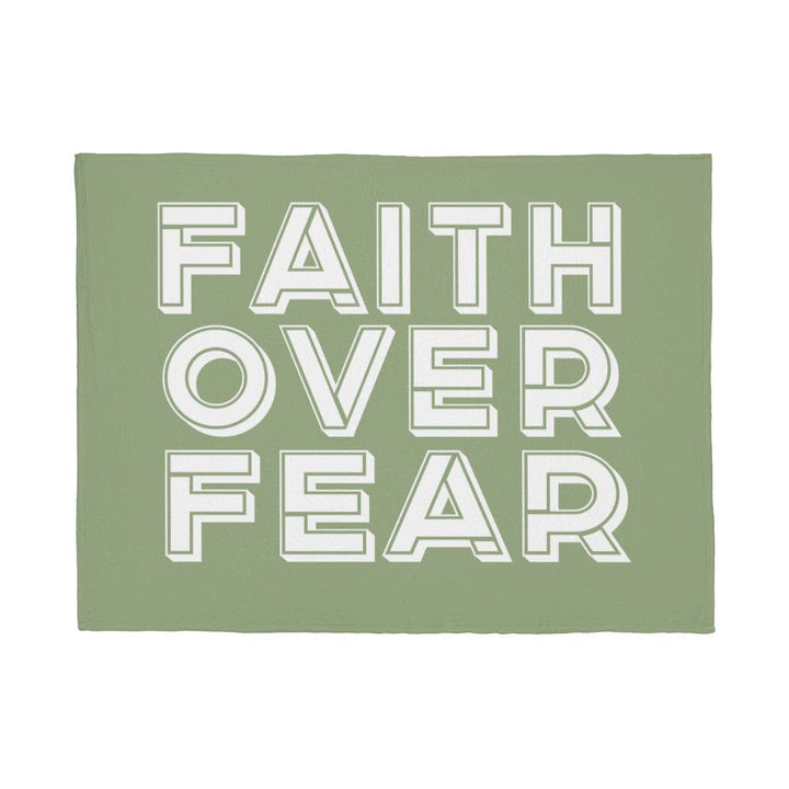 Faith Over Fear (White with Green Background) Coral Fleece Blanket – Gift for Her - Gift for Him