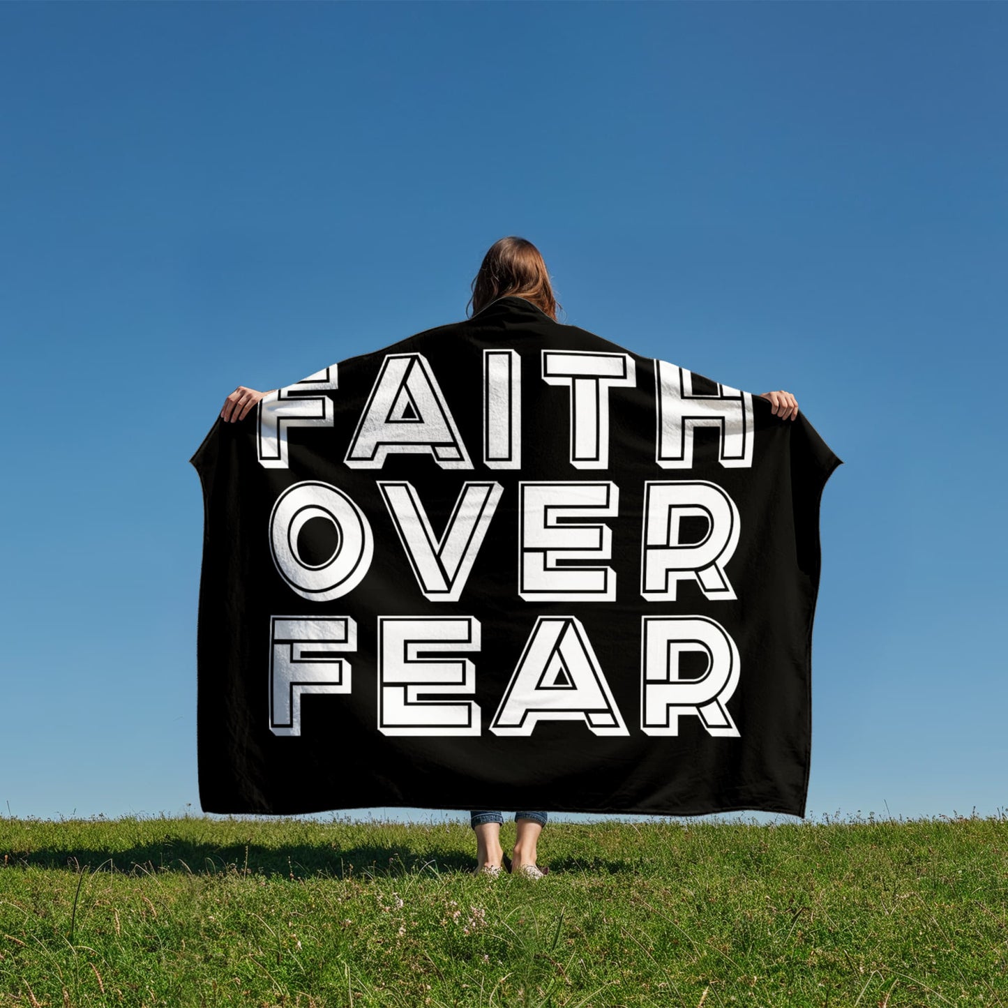 Faith Over Fear (White) – Coral Fleece Blanket – Gift for Her - Gift for Him