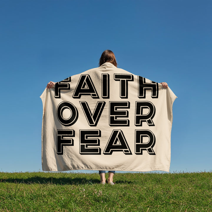 Faith Over Fear (Black with Cream Background) Coral Fleece Blanket – Gift for Her - Gift for Him
