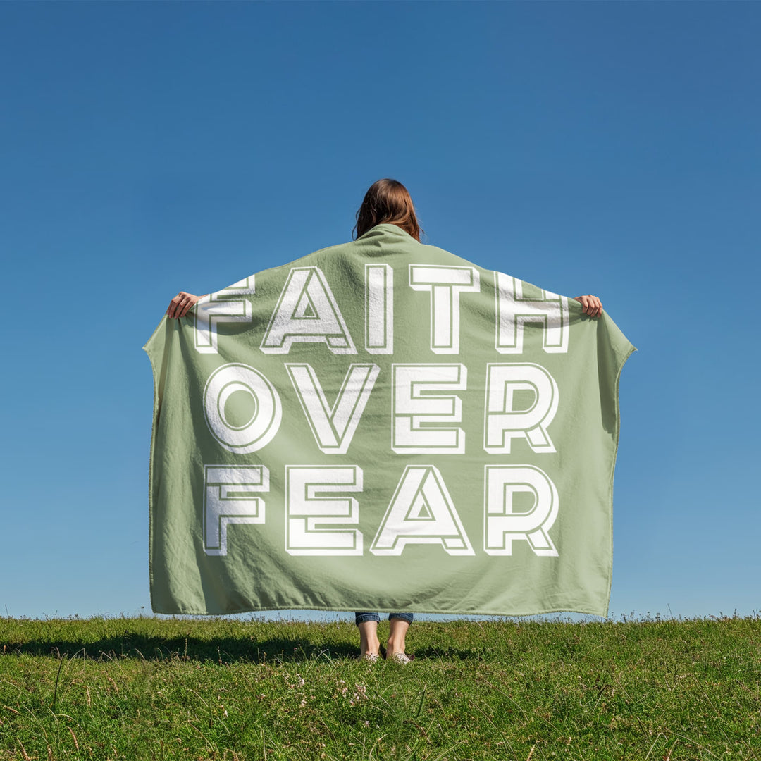 Faith Over Fear (White with Green Background) Coral Fleece Blanket – Gift for Her - Gift for Him