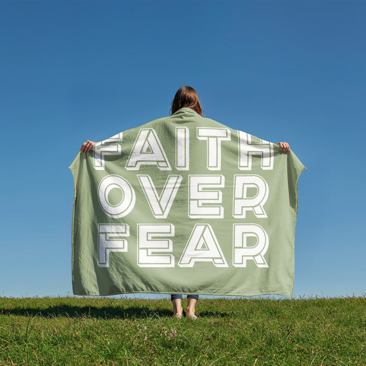 Faith Over Fear (White with Green Background) Coral Fleece Blanket – Gift for Her - Gift for Him