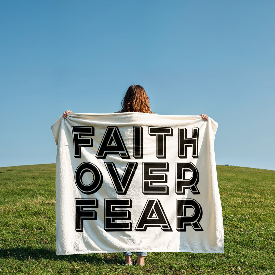 Faith Over Fear (Black) – Coral Fleece Blanket – Gift for Her - Gift for Him