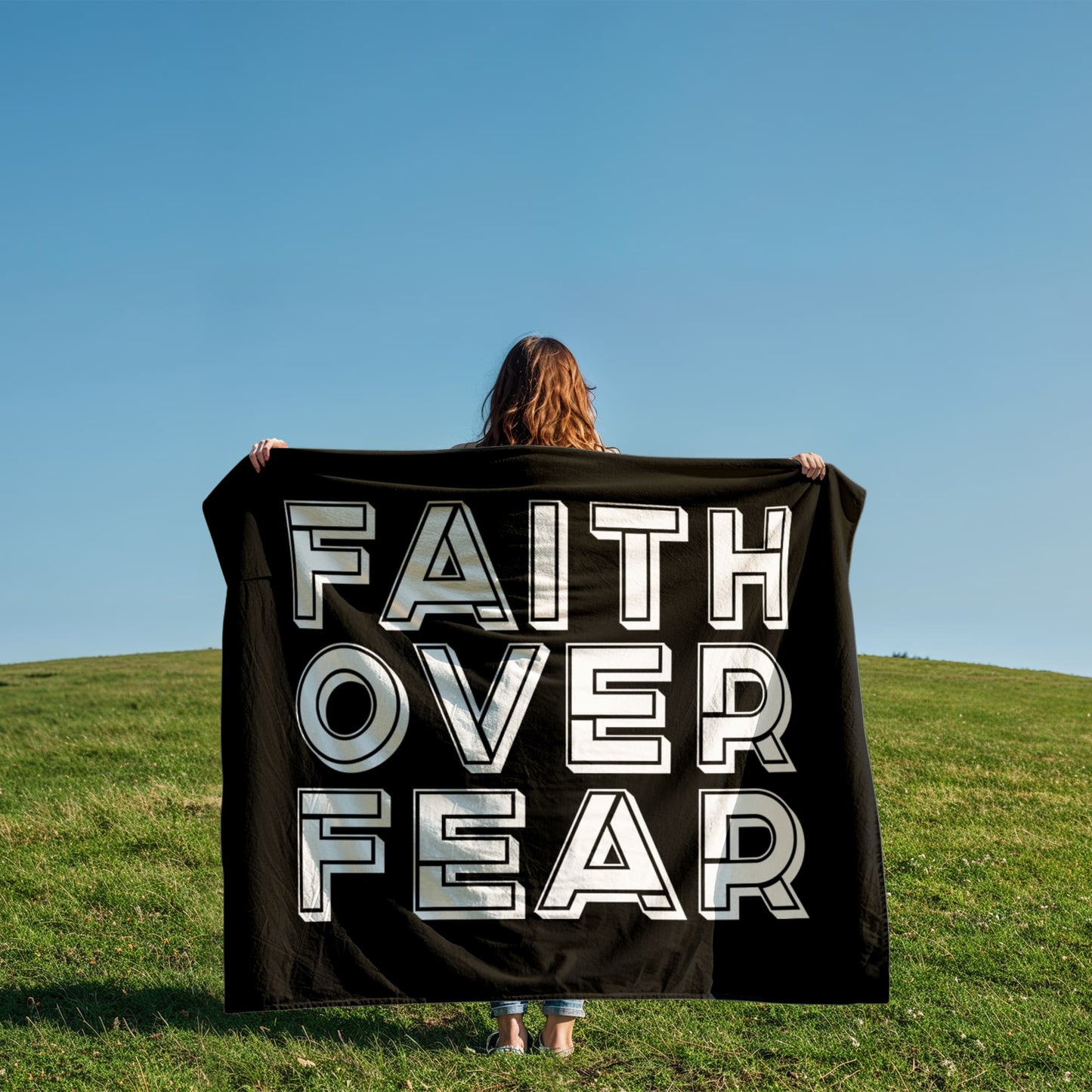 Faith Over Fear (White) – Coral Fleece Blanket – Gift for Her - Gift for Him