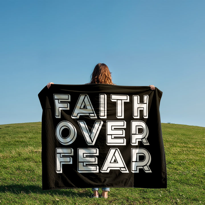 Faith Over Fear (White) – Coral Fleece Blanket – Gift for Her - Gift for Him