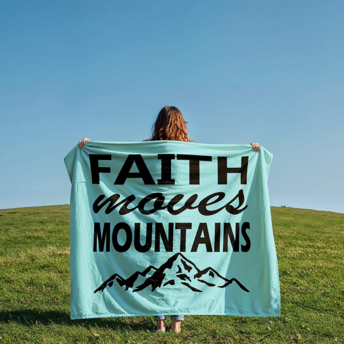 Faith Moves Mountains (Black) Coral Fleece Blanket – Gift for Her - Gift for Him