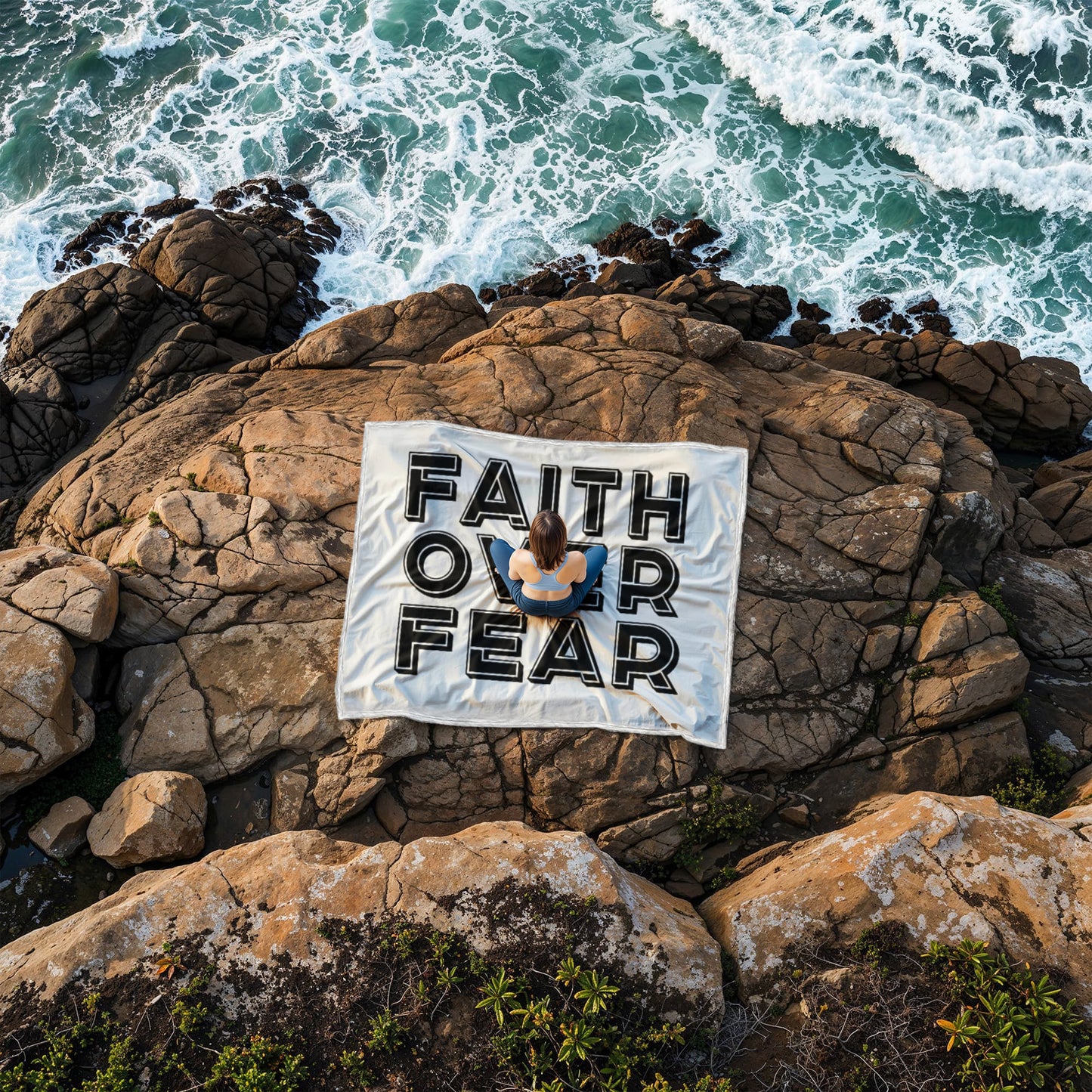 Faith Over Fear (Black) – Coral Fleece Blanket – Gift for Her - Gift for Him